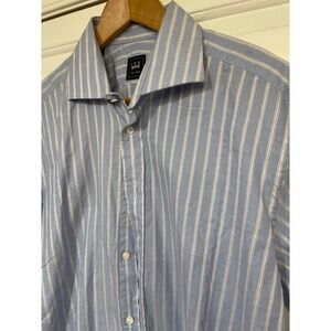 French Cuff Striped Dress Shirt Cotton Light Blue White L 16/33 Ike Behar Formal